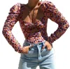 Afrm Coppelia Cutout Slinky Knit Bodysuit In Fall Meadow Ditsy In Pink
