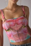 Afrm Court Coral Daffodil Mesh Corset Top In Coral Daffodil, Women's At Urban Outfitters In Pink