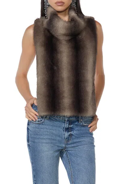 Afrm Cowl Neck Faux Fur Tank In Dk Brwn Stripe