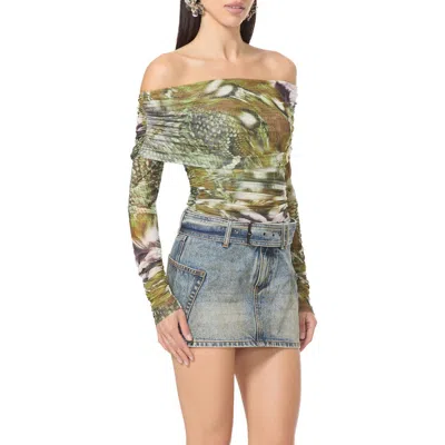 Afrm Coyle Off The Shoulder Ruched Top In Brown