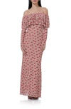 Afrm Dahlia Ruffle Off The Shoulder Long Sleeve Maxi Dress In Almond Kiss