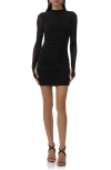 Afrm Darcie Rhinestone Long Sleeve Mesh Minidress In Black