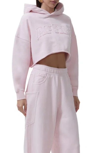 Afrm Darius Crop Cotton Hoodie In Pink