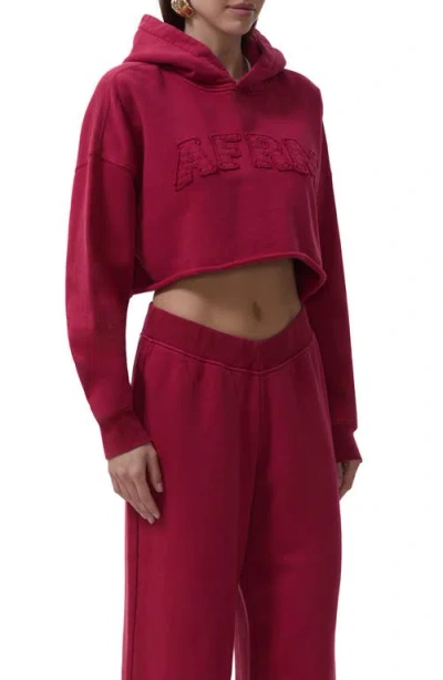 Afrm Darius Crop Cotton Hoodie In Red