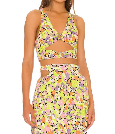 Afrm Darya Crop Top In Spring Lime Ditsy In Multi
