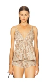 Afrm Declan Snake Print Peplum Top In Brown