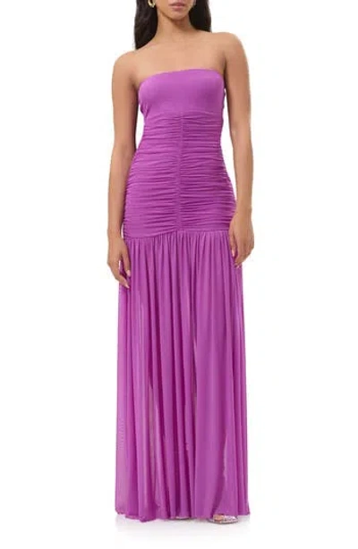 Afrm Denise Polka Dot Ruched Strapless Maxi Dress In Cactus Flower