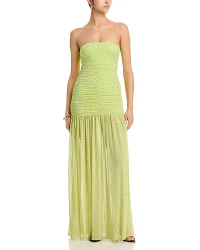 Afrm Denise Polka Dot Ruched Strapless Maxi Dress In Green