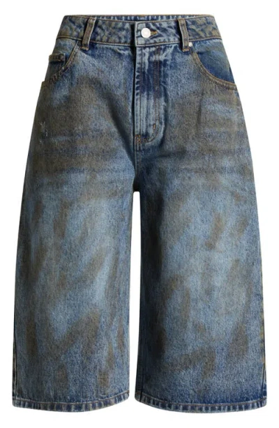 Afrm Derby Long Denim Shorts In Dusty Tint Wash
