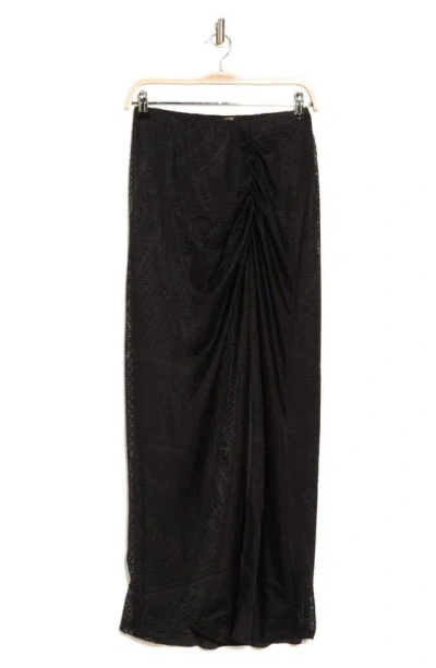 Afrm Devon Jersey Ruched Lace Skirt In Noir Bo