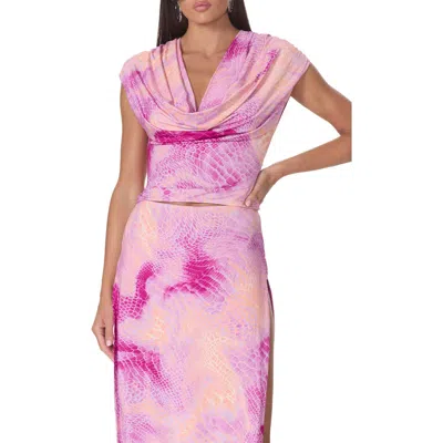 Afrm Dexter Print Cowl Neck Draped Back Top In Multi