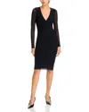 Afrm Diane Plunge Long Sleeve Mesh Dress In Noir