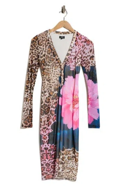 Afrm Diane Long Sleeve Henley Dress In Animal Block Peony