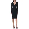Afrm Diane Plunge Long Sleeve Mesh Dress In Noir