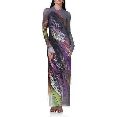 Afrm Didi Long Sleeve Mesh Maxi Dress In Dark Feather