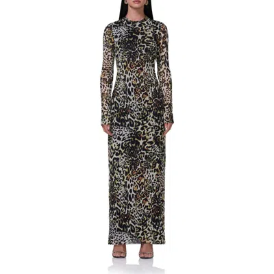 Afrm Didi Long Sleeve Mesh Maxi Dress In Fall Animal