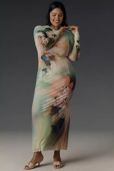 Afrm Didi Long-sleeve Mesh Maxi Dress In Green