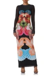 Afrm Didi Long Sleeve Mesh Maxi Dress In Hibiscus Shell