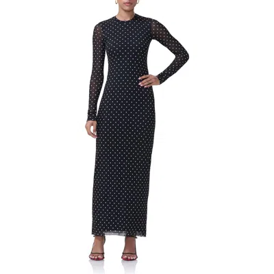Afrm Didi Long Sleeve Mesh Maxi Dress In Noir Dot | ModeSens