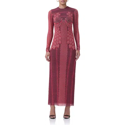 Afrm Didi Long Sleeve Mesh Maxi Dress In Rouge Gilded Rose