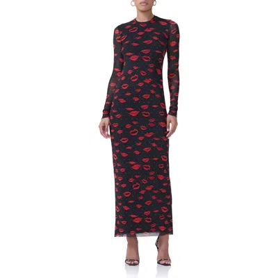 Afrm Didi Long Sleeve Mesh Maxi Dress In Rouge Kiss