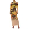 Afrm Didi Long Sleeve Mesh Maxi Dress In Sunrise Palms