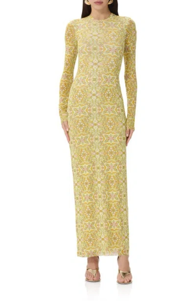 Afrm Didi Print Long Sleeve Maxi Dress In Yellow