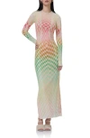 Afrm Didi Printed Long Sleeve Mesh Maxi Dress In Multi