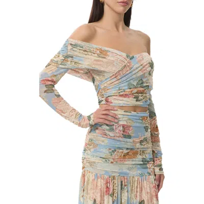 Afrm Dido Floral Off The Shoulder Crop Top In Multi