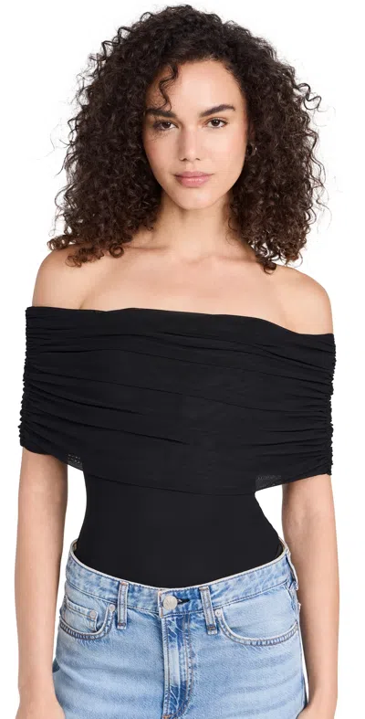 Afrm Divya Thong Bodysuit Noir In Noir