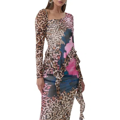 Afrm Doris Ruffle Asymmetric Mesh Top In Multi