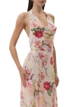 Afrm Dudley Floral Halter Clip Dot Chiffon Top In Multi