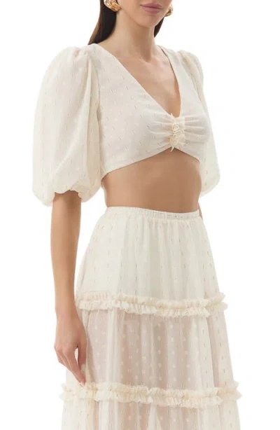Afrm Emily Clip Dot Cutout Puff Sleeve Crop Top