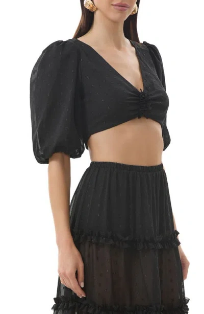 Afrm Emily Clip Dot Cutout Puff Sleeve Crop Top
