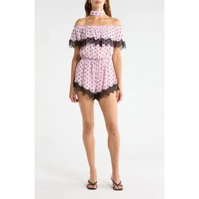 Afrm Emun Crocus Scarf Print Off The Shoulder Romper With Removable Scarf In Multi
