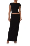 Afrm Esin Foldover Jersey Maxi Skirt In Noir