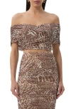 Afrm Fabiola Off The Shoulder Crop Top In Taupe Animal