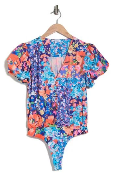 Afrm Fanny Floral Puff Sleeve Bodysuit In Patchwork Floral