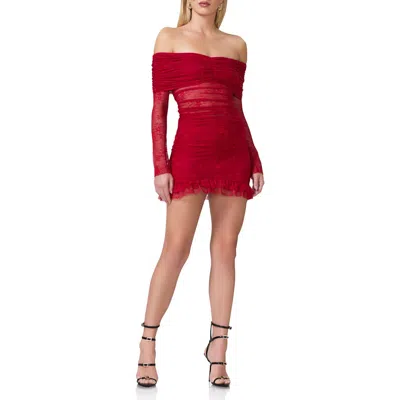 Afrm Fay Lace Off The Shoulder Long Sleeve Minidress