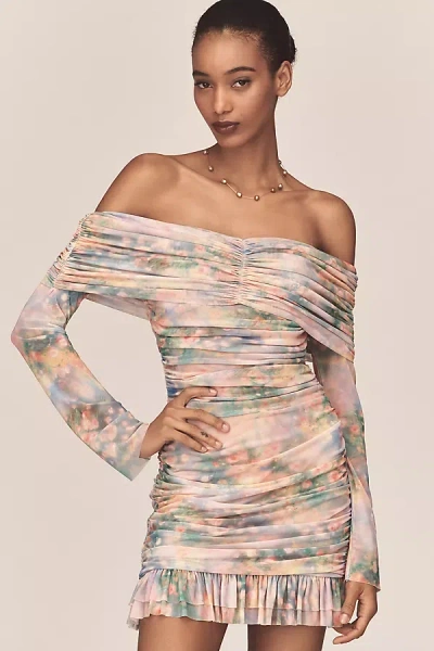 Afrm Fay Off-the-shoulder Mesh Mini Dress In Multicolor