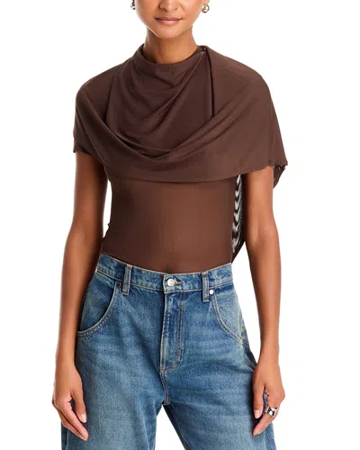 Afrm Fiona Drape Overlay Mesh Top In Brown
