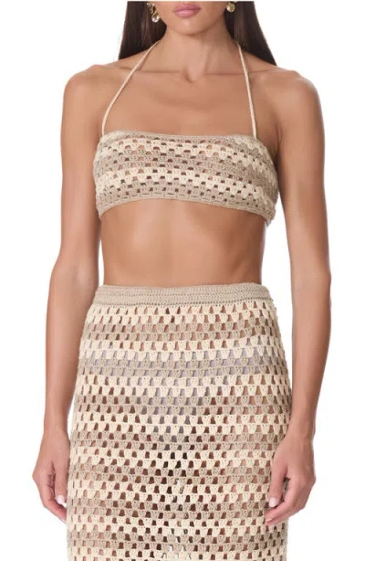 Afrm Gaten Crochet Crop Halter Top In Brown