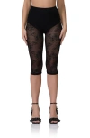 Afrm Gemma Semisheer Floral Lace Pants In Noir