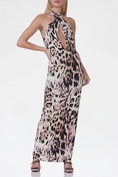 Afrm Genie Leopard Print Jersey Knit Halter Tie Maxi Dress In Warm Leopard, Women's At Urban Outfitters In Black