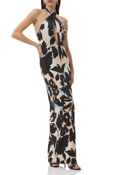 Afrm Genie Printed Cutout Halter Jersey Maxi Dress