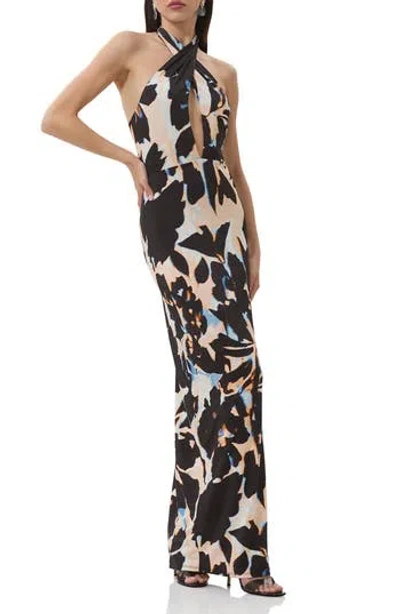 Afrm Genie Printed Cutout Halter Jersey Maxi Dress In Multi