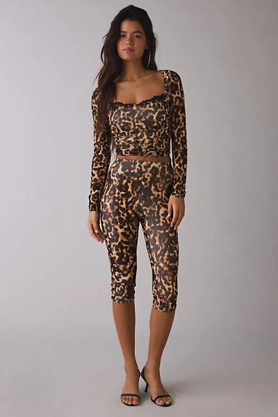 Afrm Gianna Animal Print Mesh Capri Pant In Winter Animal, Women's At Urban Outfitters In Brown