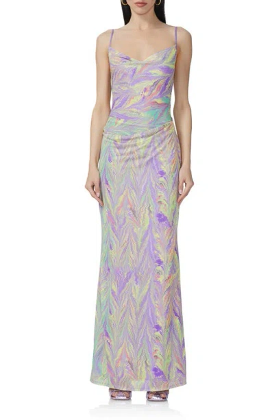 Afrm Gillian Cowl Neck Maxi Slipdress In Neon Citrus Swirl