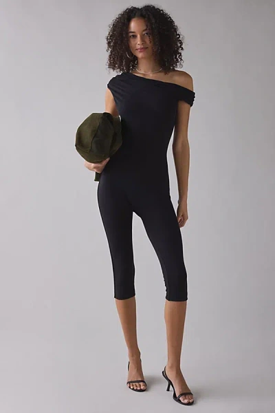 Afrm Gina Asymmetric Off-the-shoulder Catsuit In Noir, Women's At Urban Outfitters In Black