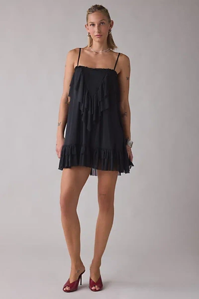Afrm Glen Tiered Ruffle Shift Mini Dress In Black, Women's At Urban Outfitters
